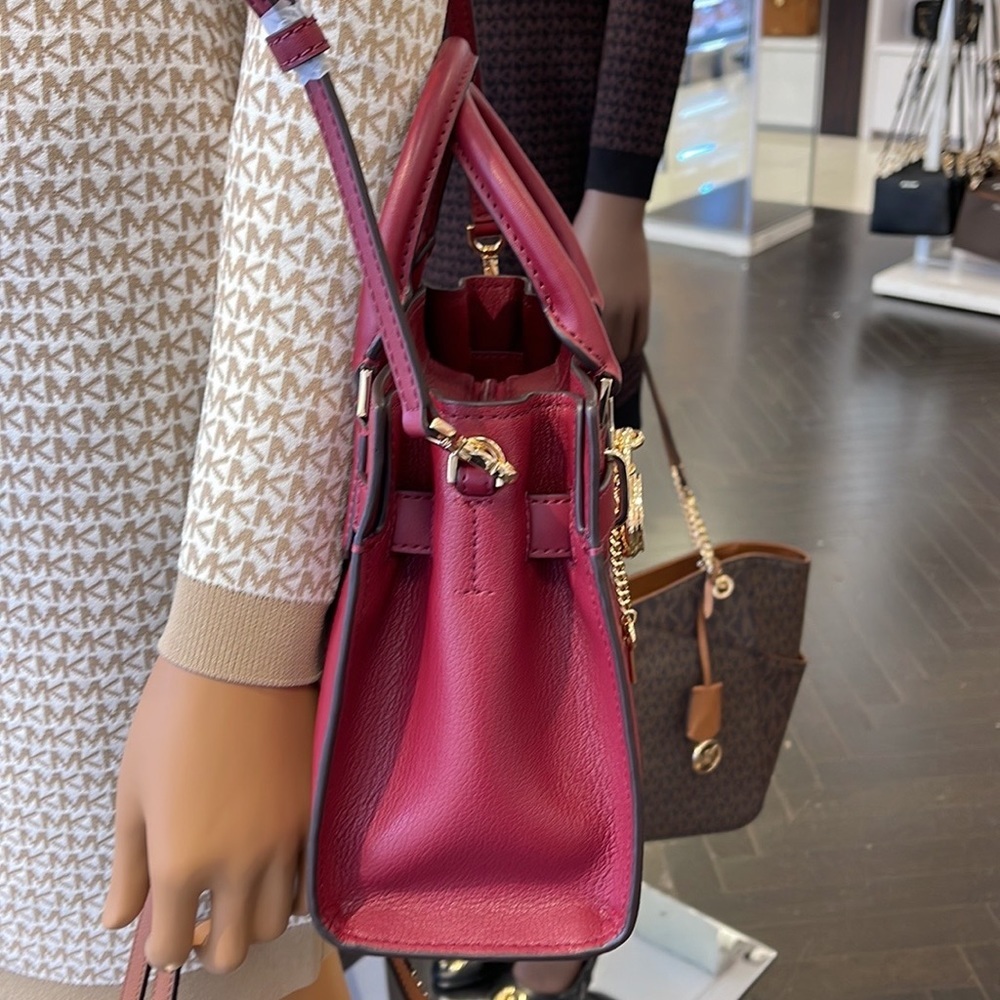 Michael Kors Hamilton Small Satchel Shoulder Crossbody Bag Dark Cherry COLOR - Picture 2 of 15